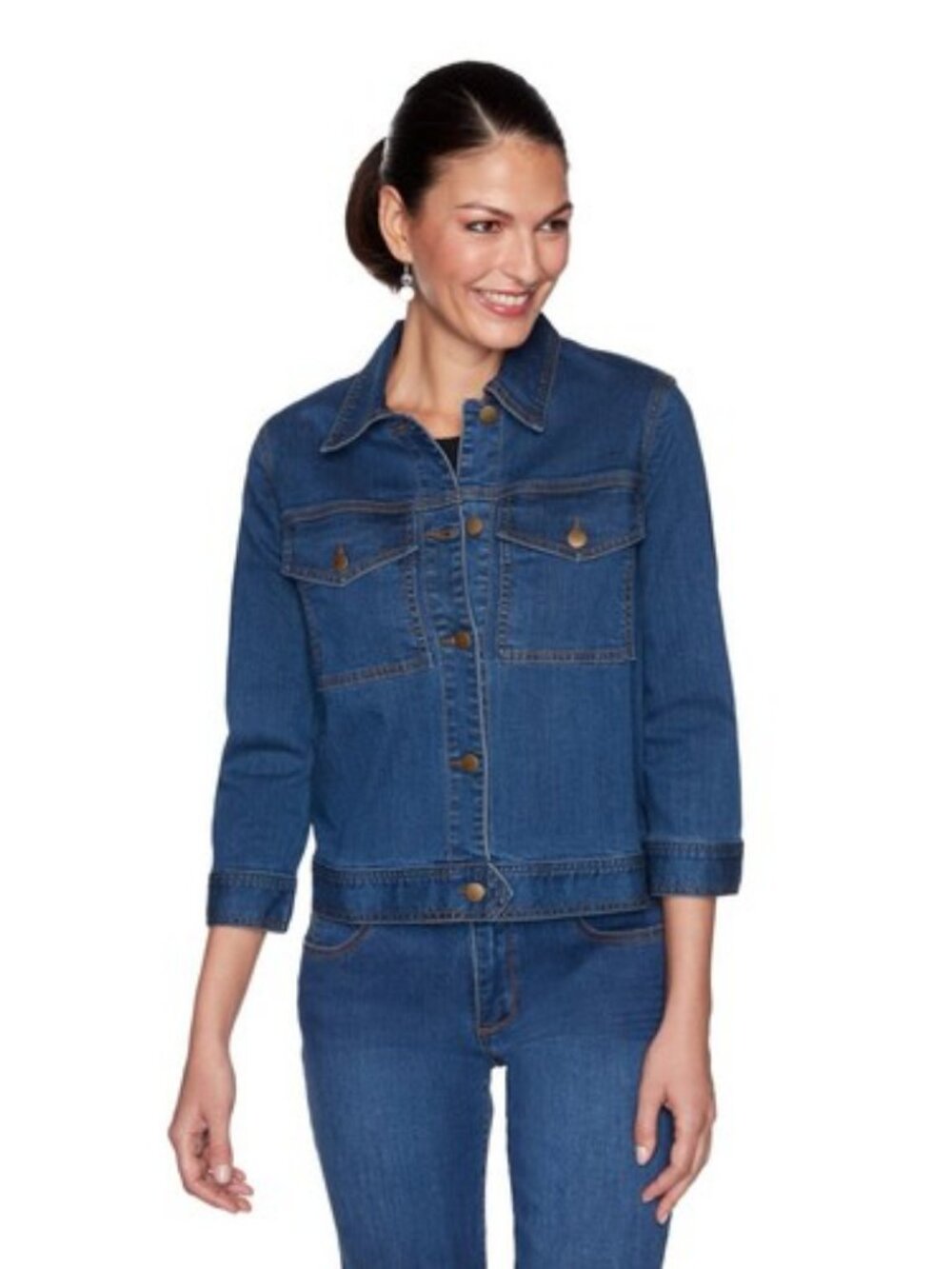 Ruby Rd. Women's Fall Forward Soft Stretch Fitted Trucker Denim Jean Jacket - 12
